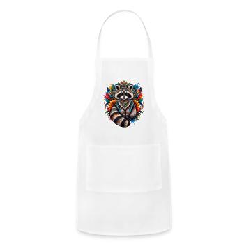 Colorful Mandala Raccoon Boho Floral Animal Art - Adjustable Apron - white - Front - Julia (174cm)