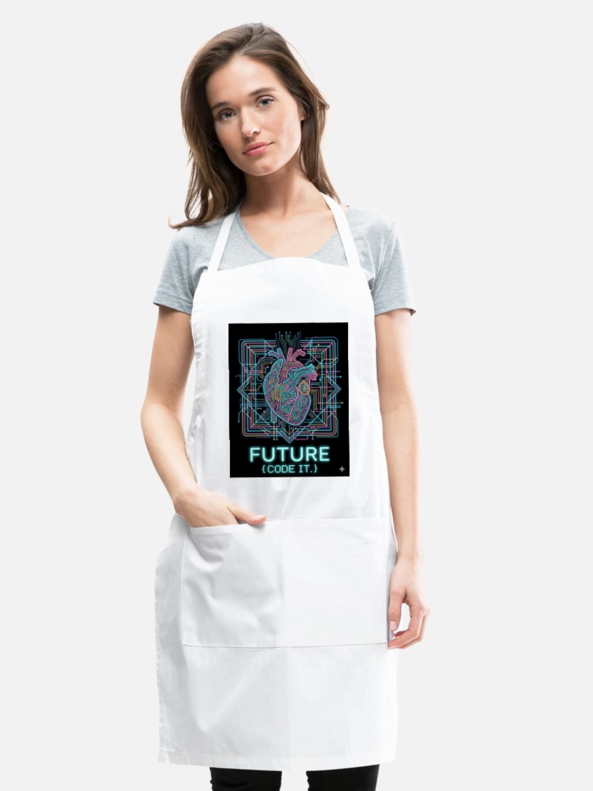 Future Code Heart Neon Circuit - Adjustable Apron - white - Front - Julia (174cm)