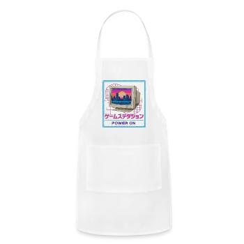 Retro CRT Gaming Sunset – Synthwave Vaporwave Art - Adjustable Apron - white - Front - Julia (174cm)