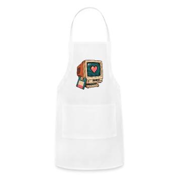 Pixel Heart on Vintage Computer - Adjustable Apron - white - Front - Julia (174cm)