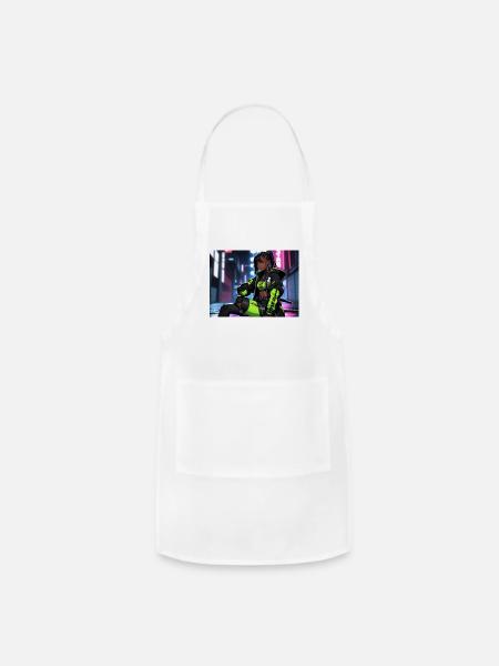 Anime Black Girl Samurai - Adjustable Apron - white