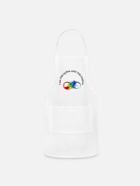 I Am the Alpha and the Omega infinity - Adjustable Apron - white