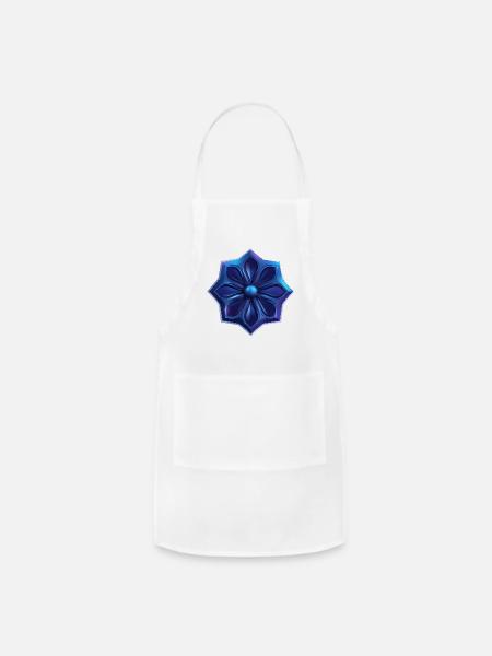 Azure Metallic Flower Emblem - Adjustable Apron - white