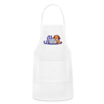 Cute Dog And Cute Cat Watching Together On Laptop - Adjustable Apron - white - Front - Julia (174cm)