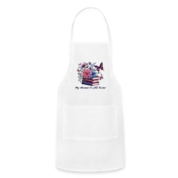 Floral Book Stack with Butterflies - Adjustable Apron - white - Front - Julia (174cm)