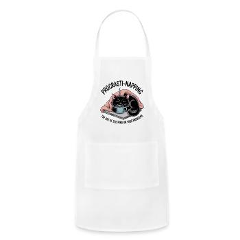 Cute Procrastination Cat With Coffee and Laptop - Adjustable Apron - white - Front - Julia (174cm)