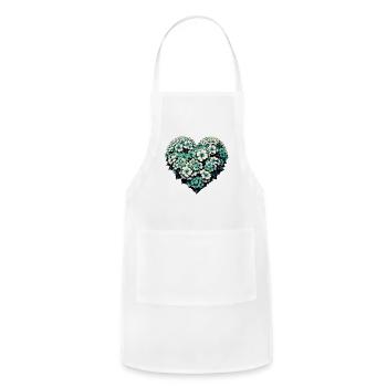 Teal Hydrangea Heart Floral - Adjustable Apron - white - Front - Julia (174cm)