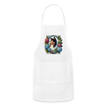Collie Amid Hydrangea Ring - Adjustable Apron - white - Front - Julia (174cm)