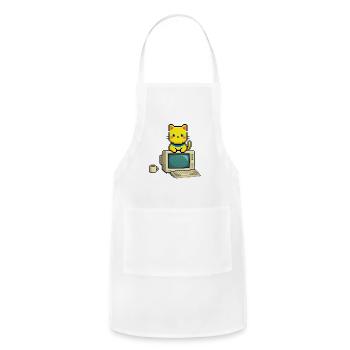 Pixel Cat on Retro Computer - Adjustable Apron - white - Front - Julia (174cm)