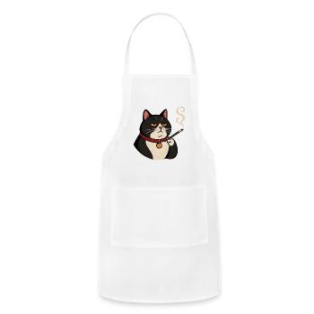Funny Grumpy Tuxedo Cat Smoking Cigarette Design - Adjustable Apron - white - Front - Julia (174cm)