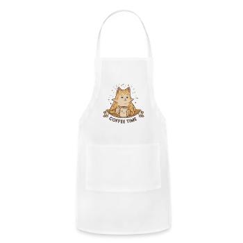 Coffee Time Cat: Cozy Brew - Adjustable Apron - white - Front - Julia (174cm)