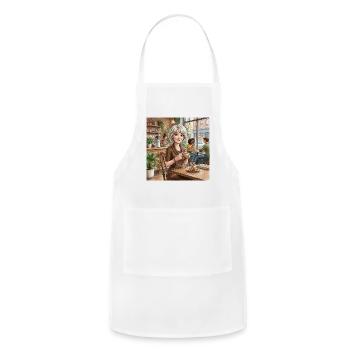 Woman Enjoying Coffee at the Café - Adjustable Apron - white - Front - Julia (174cm)