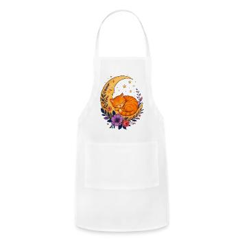 Moonlit Cat on Crescent Moon - Adjustable Apron - white - Front - Julia (174cm)
