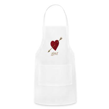 Arrow Pierced Heart Love Embroidery - Adjustable Apron - white - Front - Julia (174cm)
