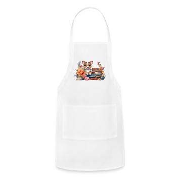 Puppy with a stack of books. - Adjustable Apron - white - Front - Julia (174cm)