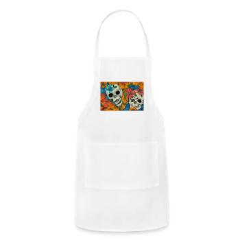 floral butterfly skull art illustration abstract - Adjustable Apron - white - Front - Julia (174cm)
