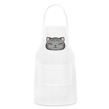 Cute Silver Tabby Cat Face - Adjustable Apron - white - Front - Julia (174cm)