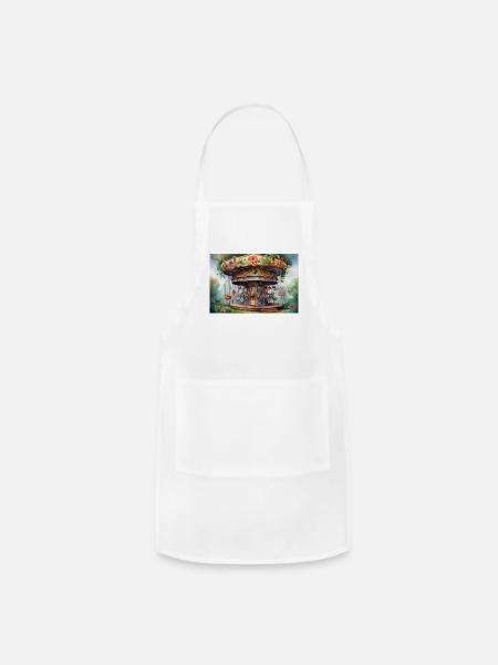 Watercolor Floral Carousel - Adjustable Apron - white