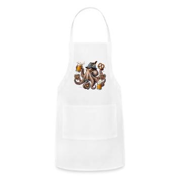 Octopus with Beer, Pretzel, and Traditional Hat - Adjustable Apron - white - Front - Julia (174cm)
