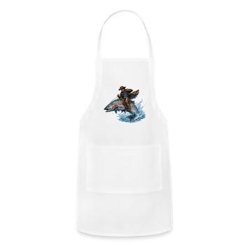 Cowboy Riding Rainbow Trout Fish Funny Fishing Rod - Adjustable Apron - white - Front - Julia (174cm)