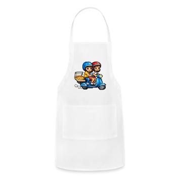 Boy and Girl on Vespa with Pizza! - Adjustable Apron - white - Front - Julia (174cm)