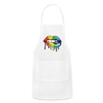 Rainbow Dripping Lips – Colorful Bold Art Design - Adjustable Apron - white - Front - Julia (174cm)