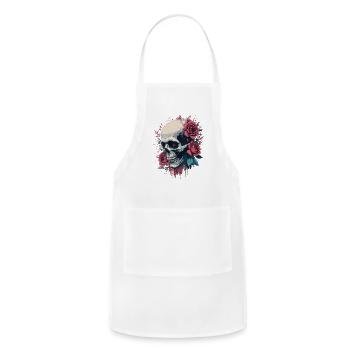 Crimson Rose Skull Art - Adjustable Apron - white - Front - Julia (174cm)