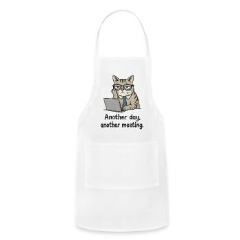 Grumpy Office Cat at Laptop - Adjustable Apron - white - Front - Julia (174cm)