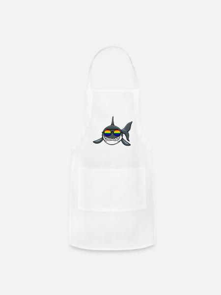 SMILING LGBTQ SHARK WITH RAINBOW GLASSES - Adjustable Apron - white