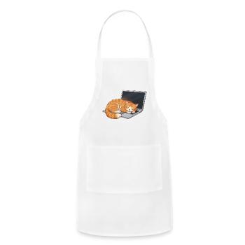 Cozy Tabby on Laptop - Adjustable Apron - white - Front - Julia (174cm)