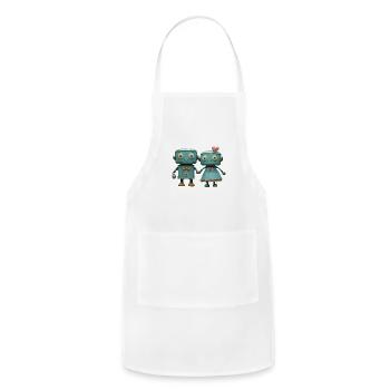 Teal Robot Couple Vintage Charm - Adjustable Apron - white - Front - Julia (174cm)