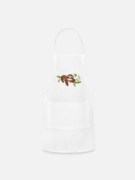 Sleepy Sloth on Bamboo - Adjustable Apron - white