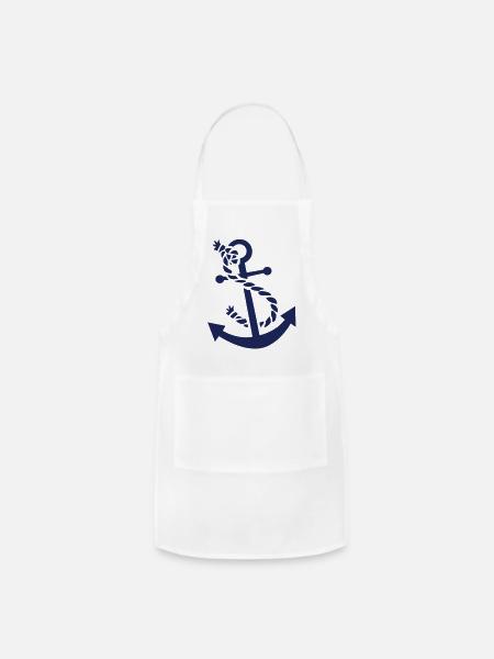 Nautical Rope and Anchor Emblem Design - Adjustable Apron - white