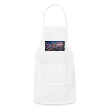 Retro‑Futuristic Neon Cityscape with Flying - Adjustable Apron - white - Front - Julia (174cm)
