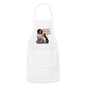 Basset Hound love - Adjustable Apron - white - Front - Julia (174cm)