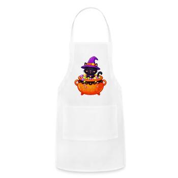 Whiskered Witch in Cauldron - Adjustable Apron - white - Front - Julia (174cm)