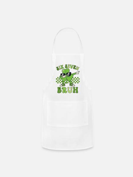 Six Seven Bruh Clover st patrick day - Adjustable Apron - white