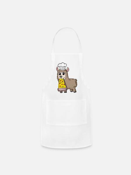 Funny Chef Llama - Alpaca Eating Pizza - Adjustable Apron - white