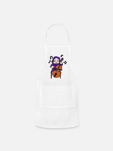 Cartoon Girl Playing Cello For You Colour - Adjustable Apron - white