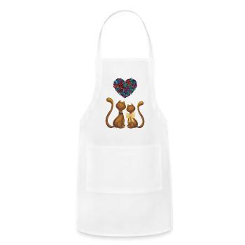 Fun Cute Heart Doodle Art Love Word White cat love - Adjustable Apron - white - Front - Julia (174cm)