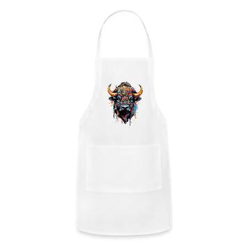 Psychedelic Skull with Horns Art - Adjustable Apron - white - Front - Julia (174cm)