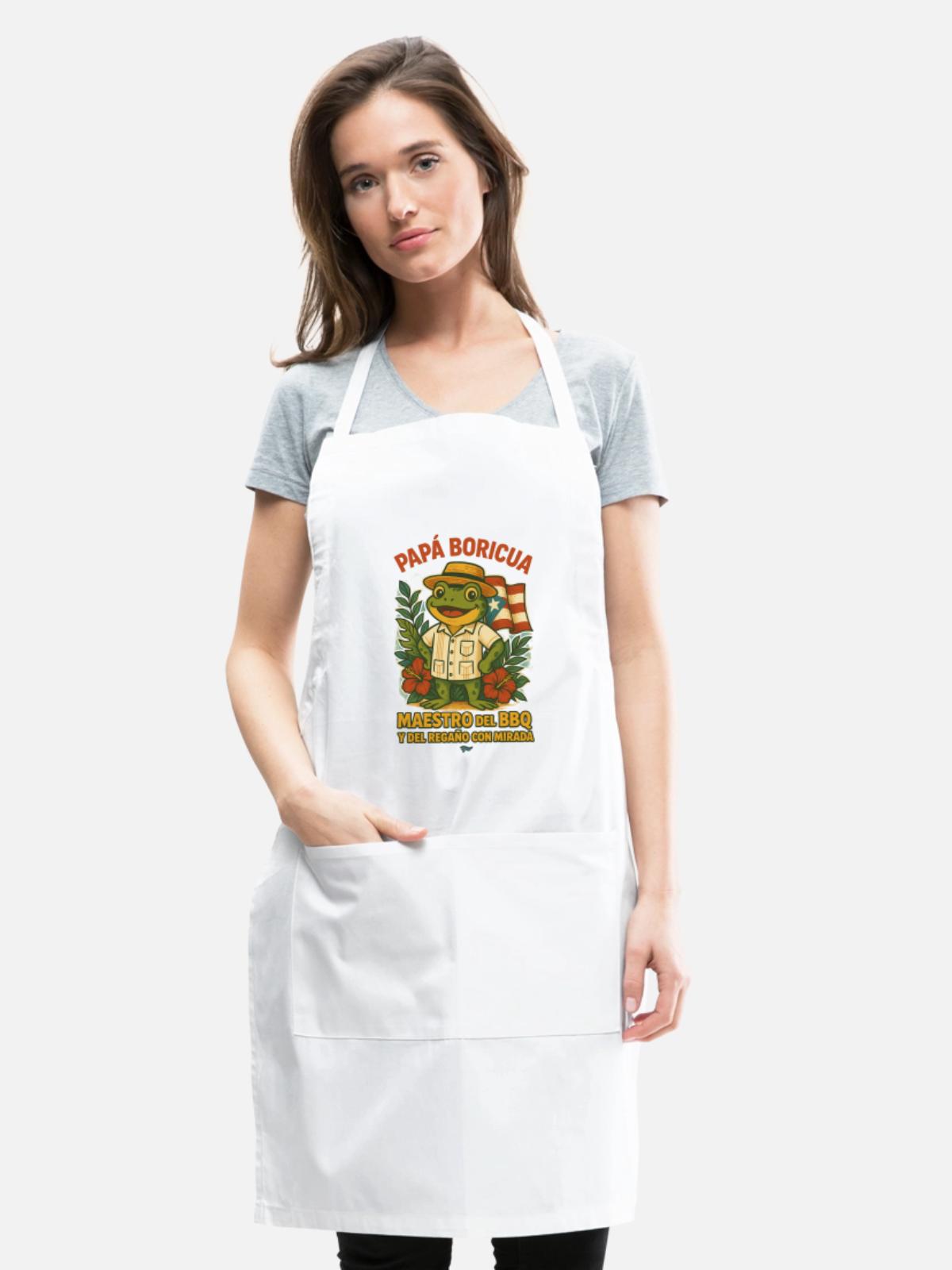 Papa Boricua - Adjustable Apron - white - Front - Julia (174cm)