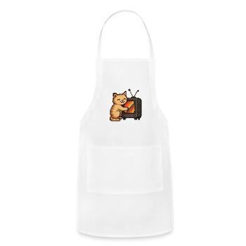 Pixel Cat with Rainbow CRT TV - Adjustable Apron - white - Front - Julia (174cm)