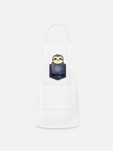Denim Sloth Surprise Pocket - Adjustable Apron - white