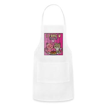 Cute couple cat eating spaghetti funny - Adjustable Apron - white - Front - Julia (174cm)