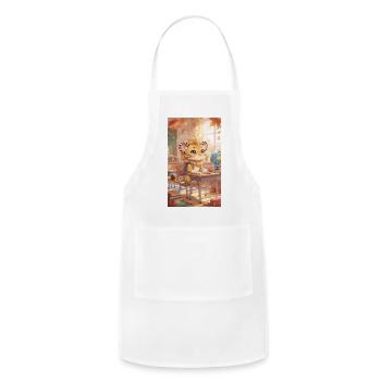 Autumn Classroom Tiger Cub Illustration - Adjustable Apron - white - Front - Julia (174cm)