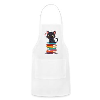 Midnight Cat on Rainbow Book Stack - Adjustable Apron - white - Front - Julia (174cm)
