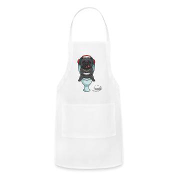 Hardcore gamer pug playing on the toilet - Adjustable Apron - white - Front - Julia (174cm)