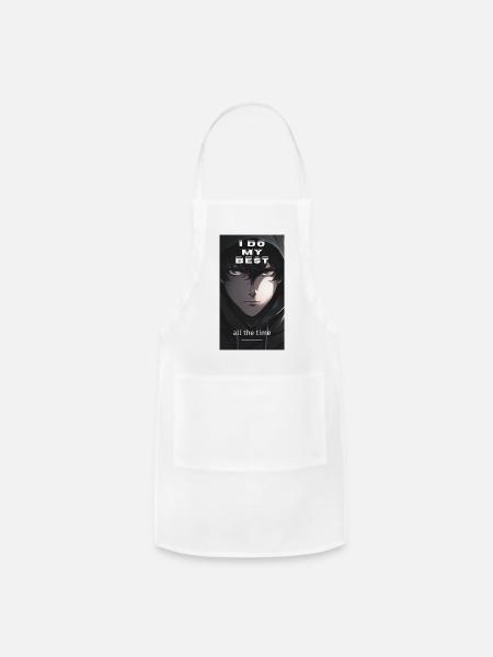 Monochrome_Illustrated_Anime_Boy_ - Adjustable Apron - white