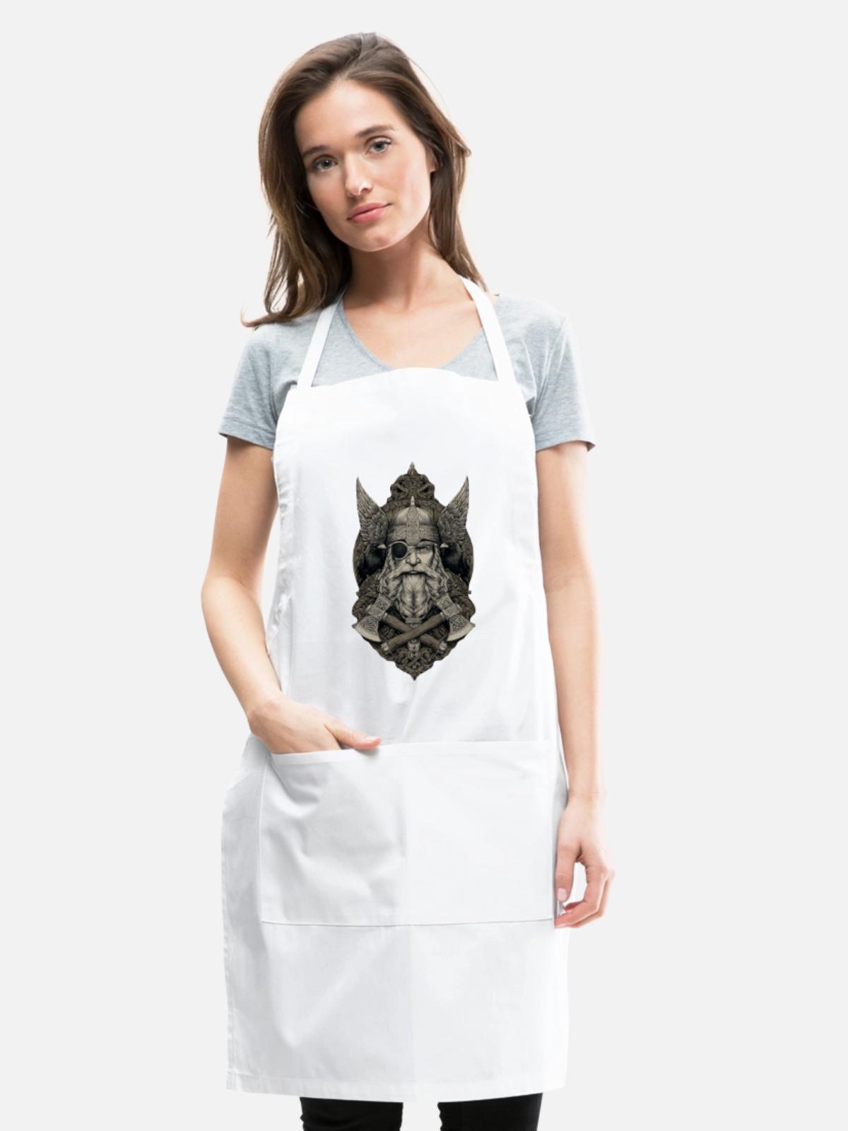 Viking Warlord with Ravens - Adjustable Apron - white - Front - Julia (174cm)